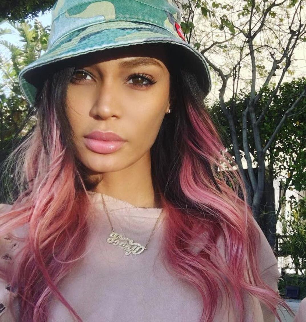 Mid-Back Dark Brown with Pink Highlights and Wispy Bangs Mid-Back Dark Brown with Pink Highlights and Wispy Bangs — Bucket Hat Hairstyles