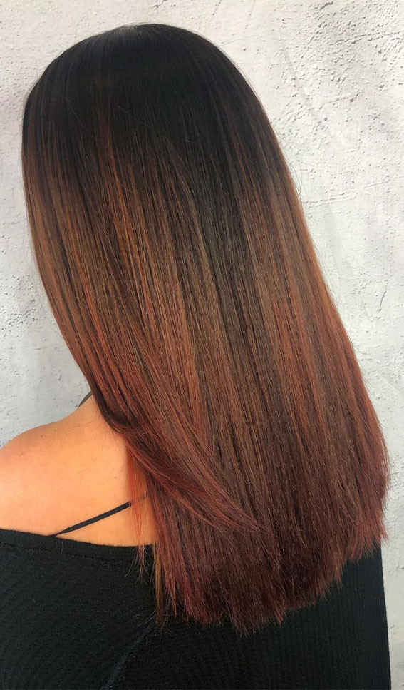 Collarbone Straight Hair With Auburn Balayage — Balayage Straight Hair