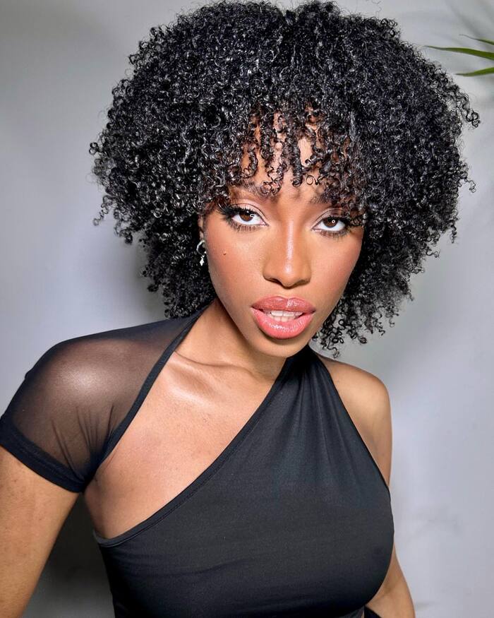 Chin Length Afro With Full Bangs — Afro Hairstyles