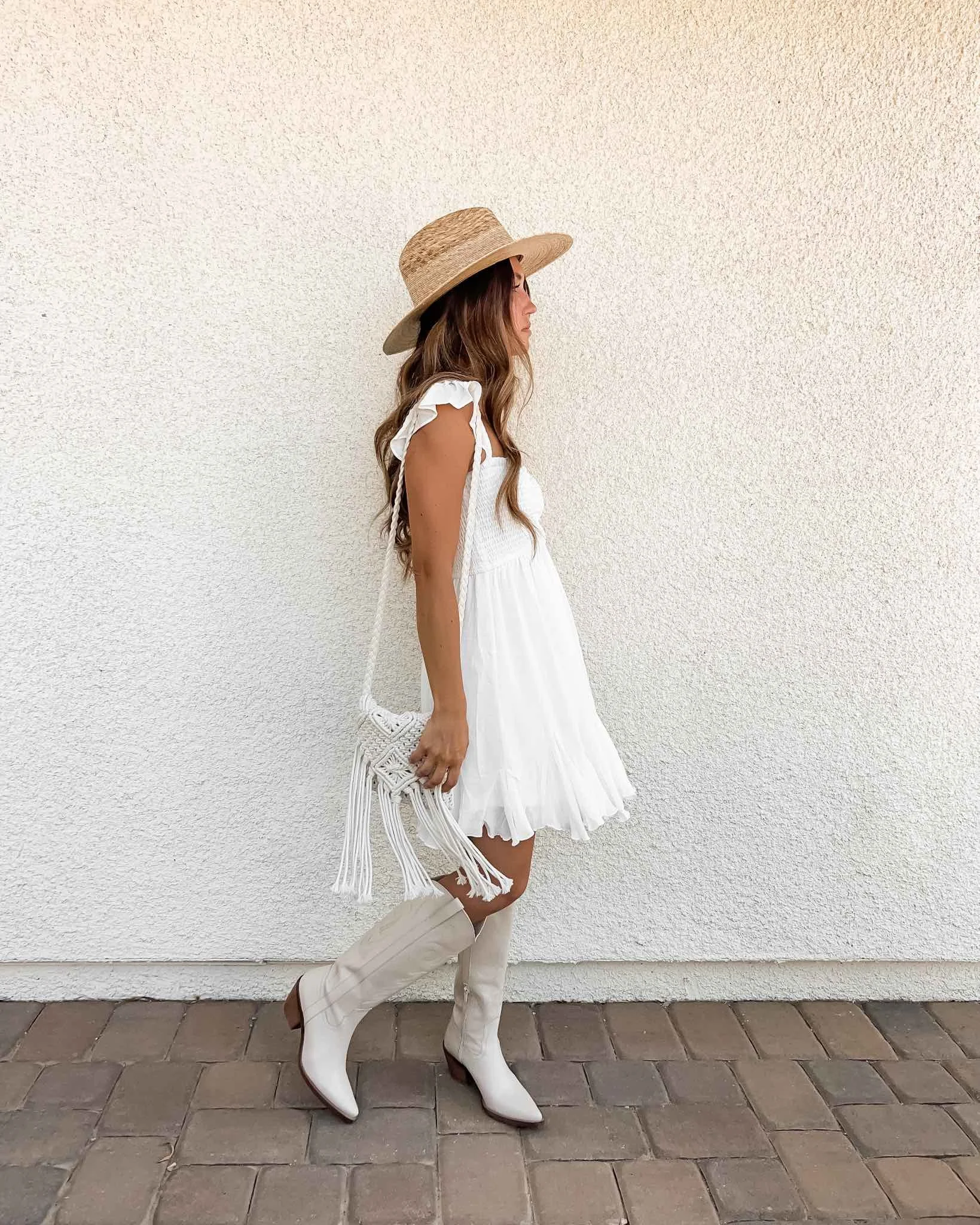 Ruffled Mini Dress with Knee-High Cowboy Boots — Cowgirl Outfits