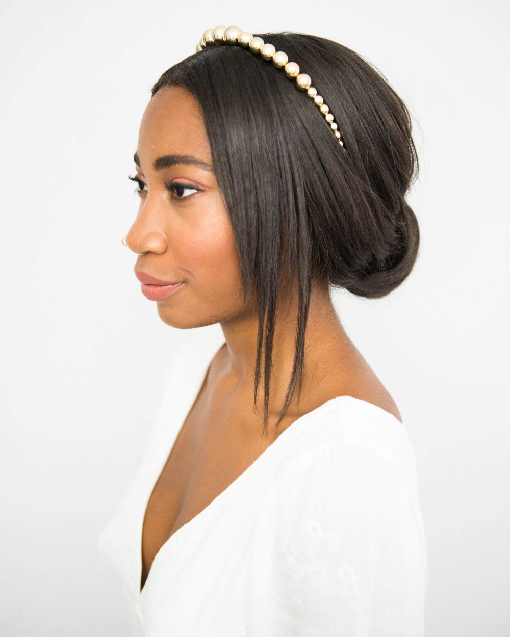 Low Updo With Pearl Headband — Headband Hairstyles