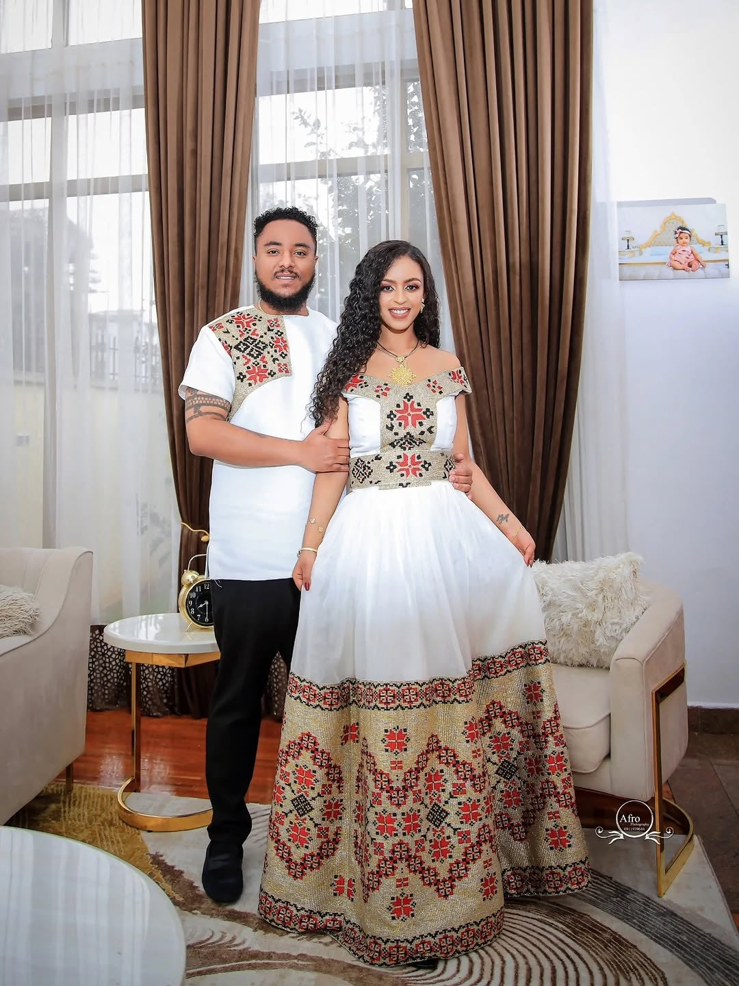 Formal Elegance with Embroidered White Ensembles — Matching Couple Outfits