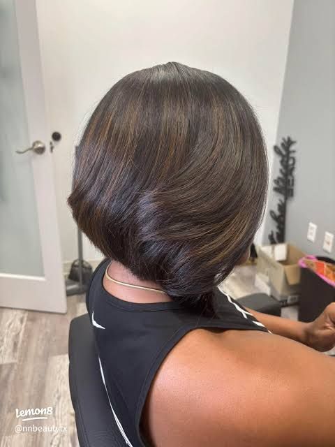 Dark Brown With Subtle Highlights Sleek Collarbone Bob Side Part Dark Brown With Subtle Highlights Sleek Collarbone Bob Side Part — Quick Weave Bob