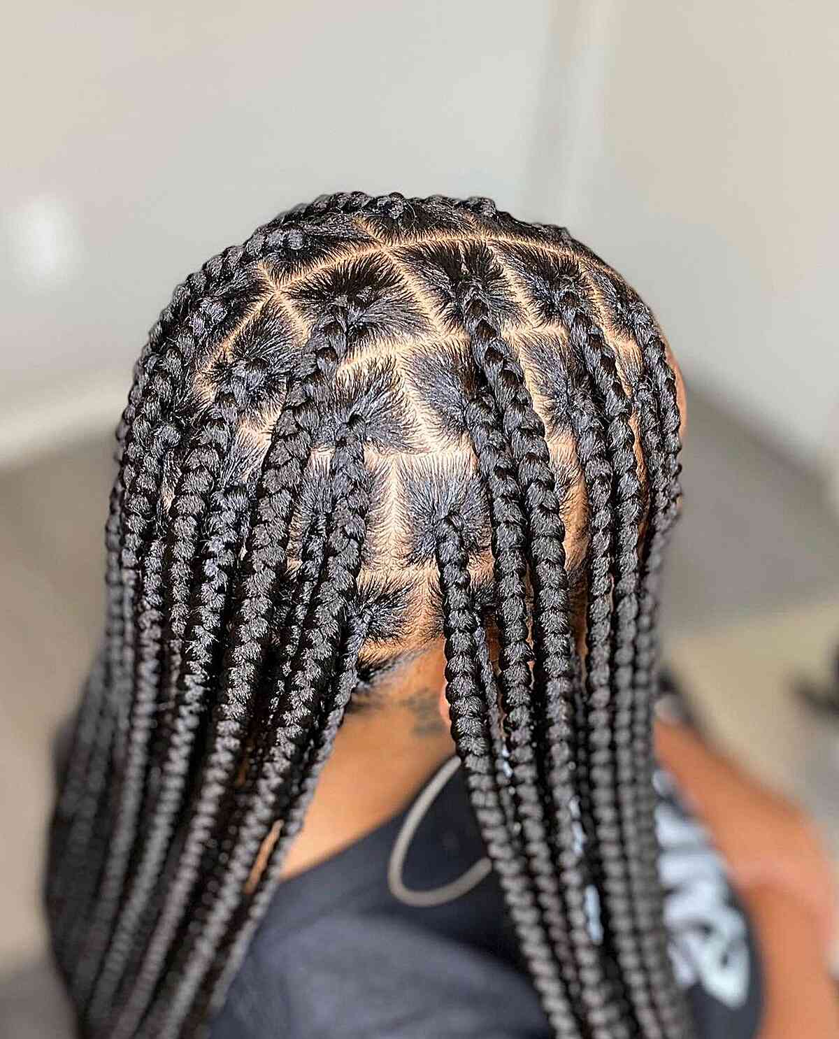 Black Braids With Precise Square Parting — Medium Knotless Braids