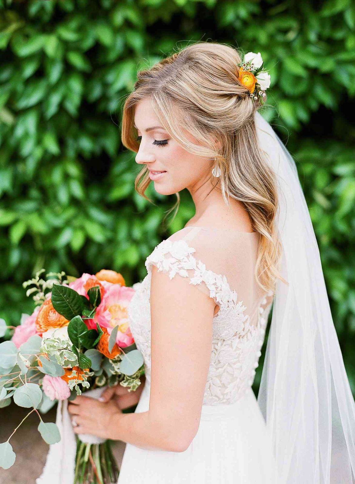 Fine Hair Half Up With Floral Clip Fine Hair Half Up With Floral Clip — Half Up Half Down Wedding Hair