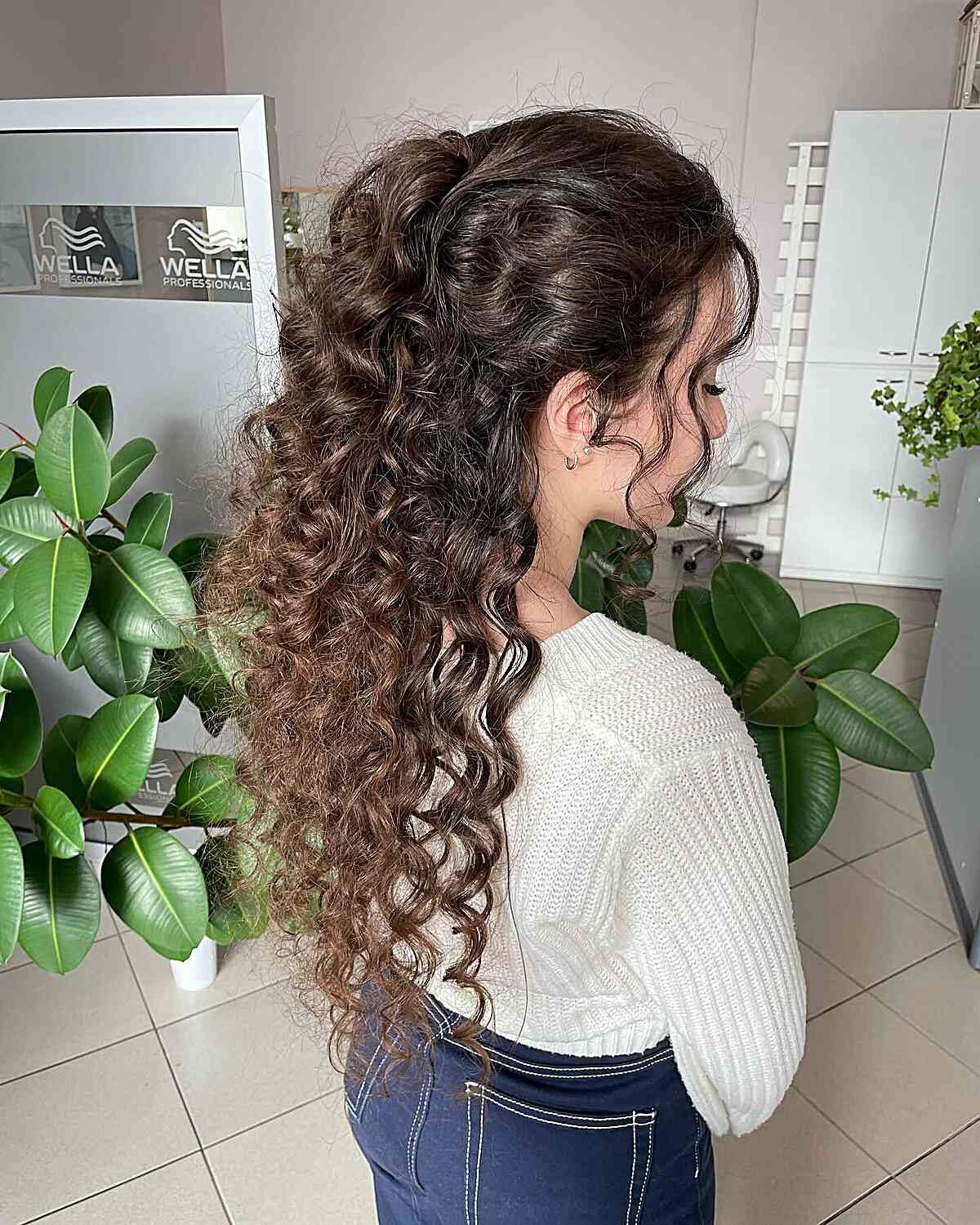 Long Coily High Ponytail with Caramel Long Coily High Ponytail with Caramel — Prom Hairstyles for Curly Hair