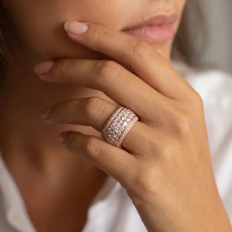 Rose Gold Multi-Row Diamond Ring — Cocktail Rings