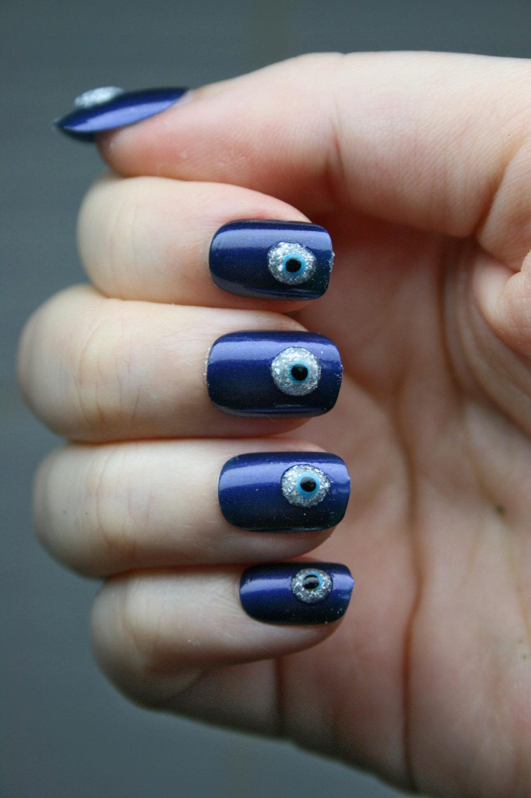 Metallic Deep Blue Glitter Evil Eye Nails Metallic Deep Blue Glitter Evil Eye Nails