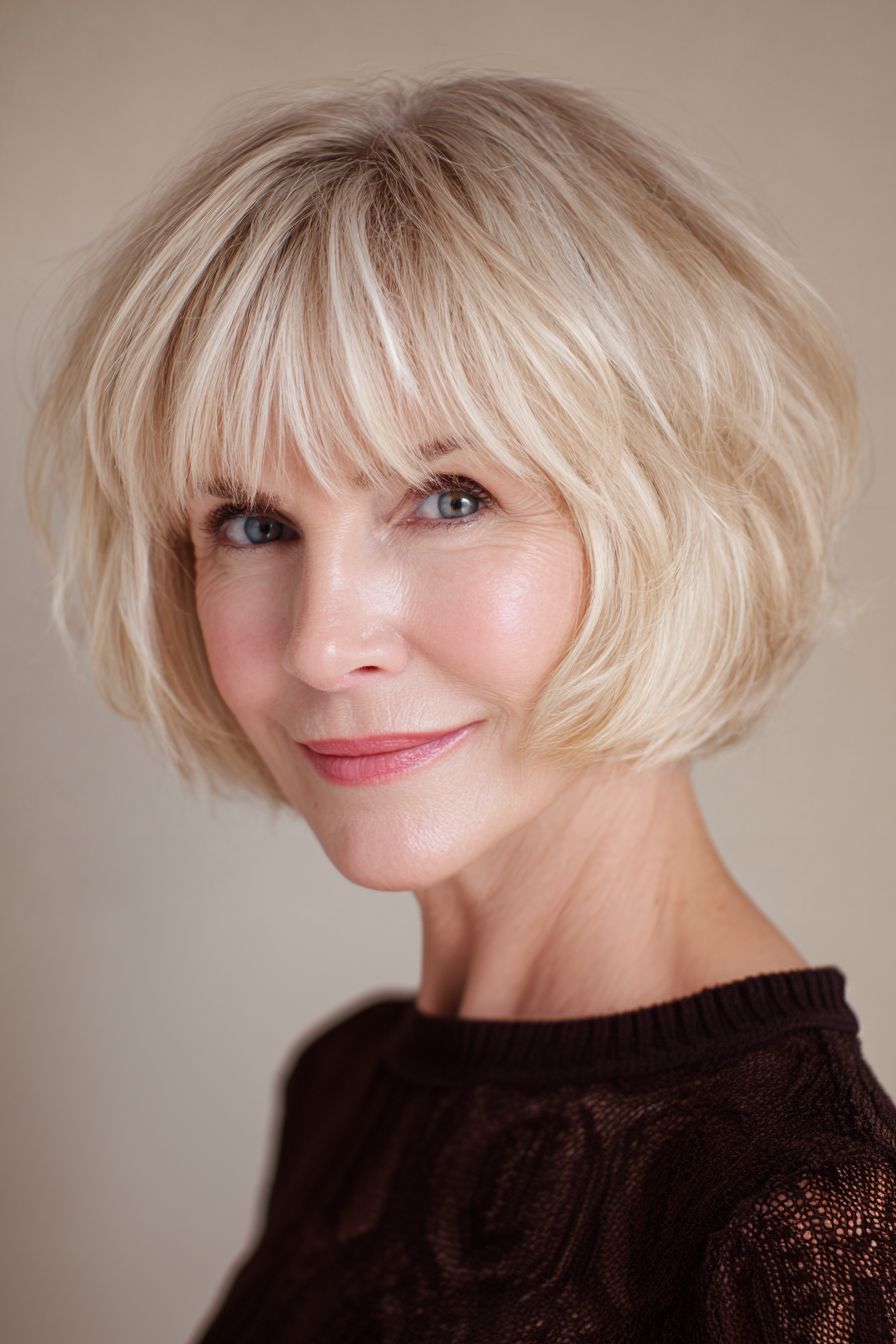 Ash Blonde Bob With Blunt Bangs