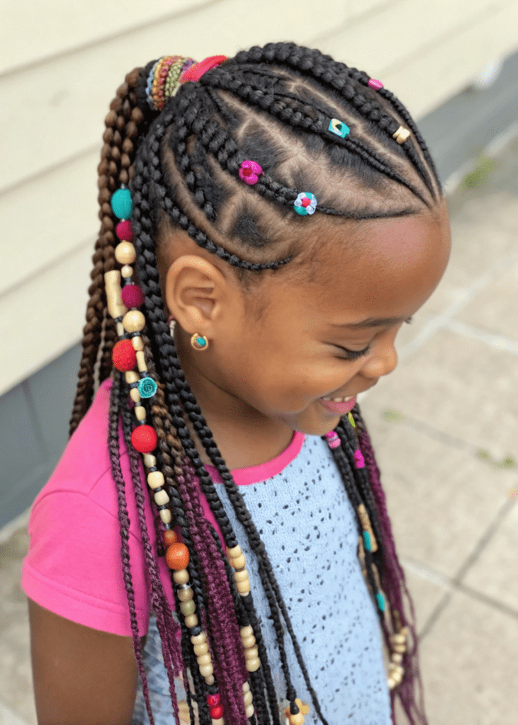 Braids in High Ponytail with Colorful Extensions — Kids Braids