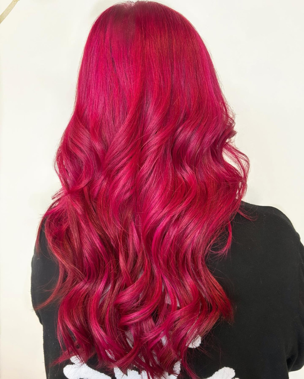Vibrant Magenta Mid-Back Curtain Bangs — Magenta Hair