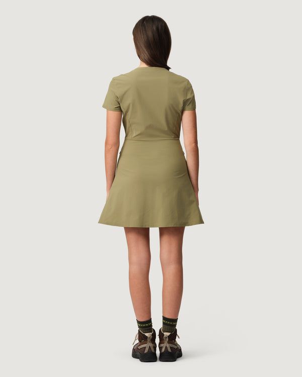 Olive Green Athletic Dress with Flared Skirt for Hiking — Exercise Dresses