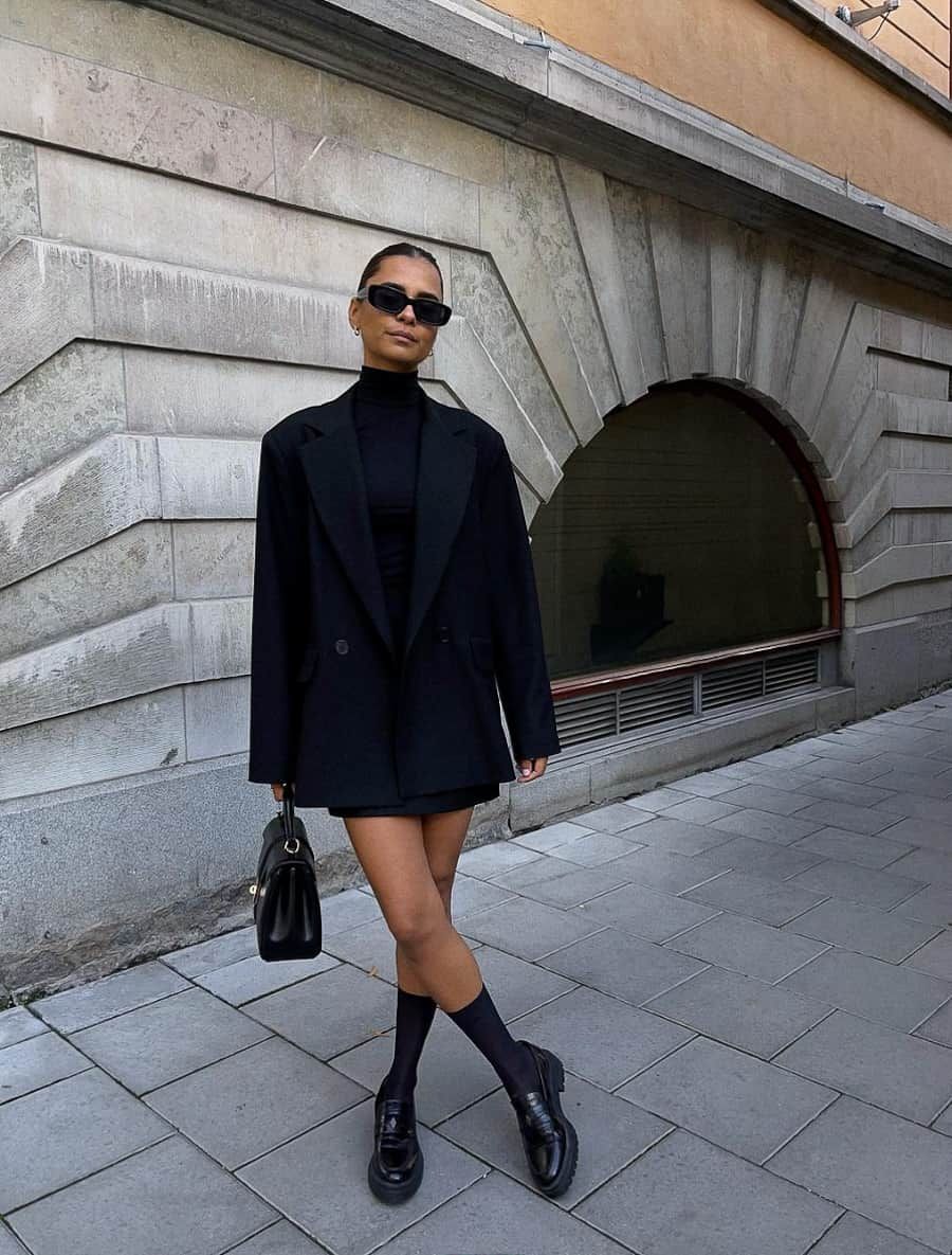 Monochromatic Black Ensemble with Chunky Loafers — Chunky Loafers Outfits