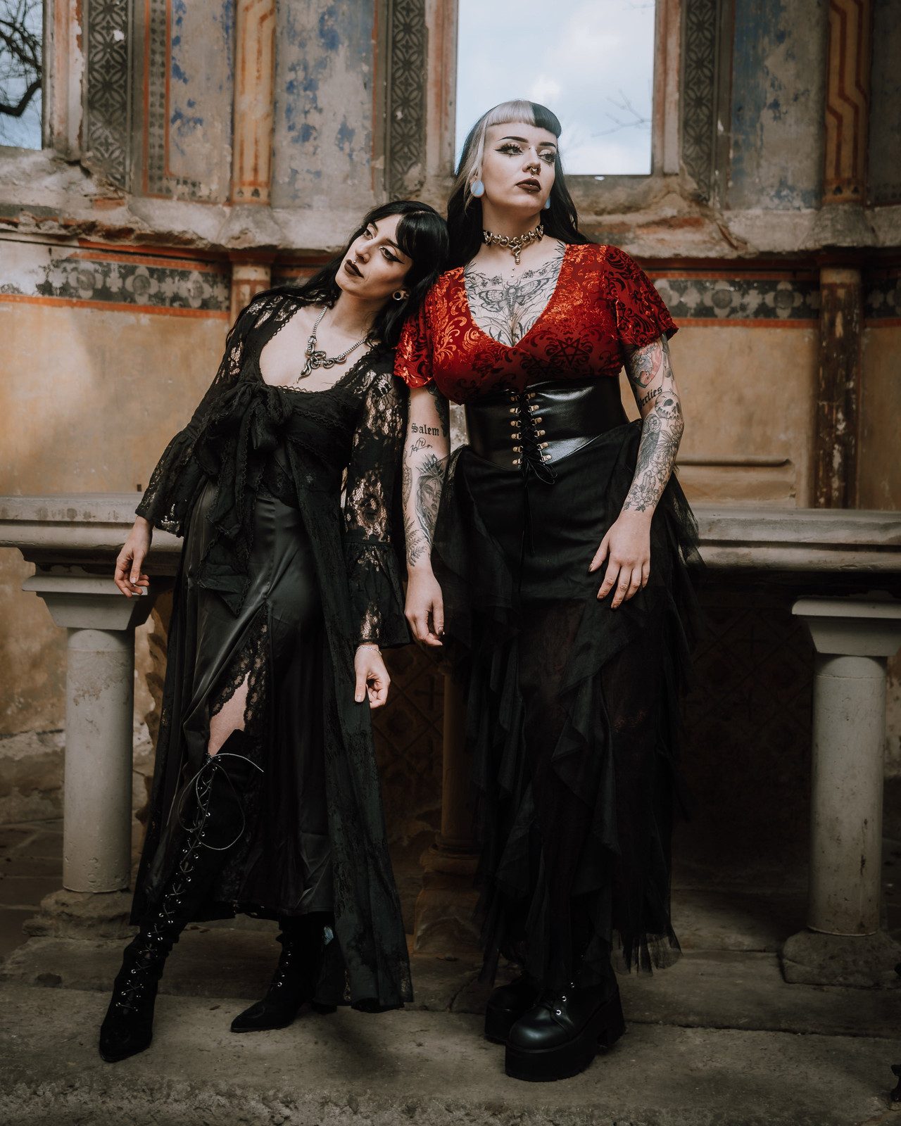 Ruffled Lace Dress with Corset Belt — Pastel Goth Outfits