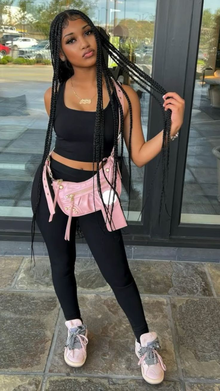 Athleisure Comfort: Black Leggings with Pink Accents — Outfits for Skinny Girls