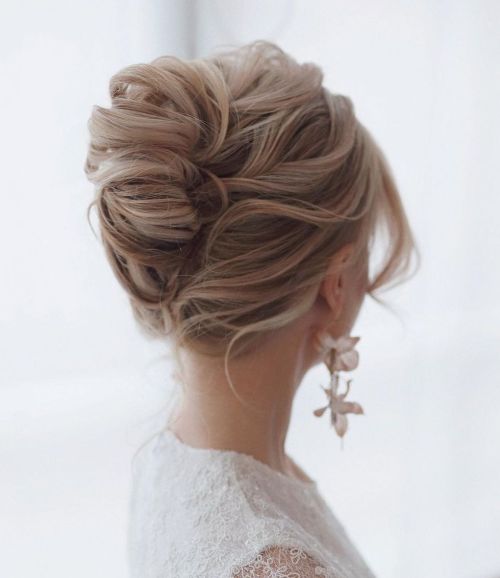 Voluminous Honey Blonde Updo with Wispy Bangs — Updos for Medium Hair