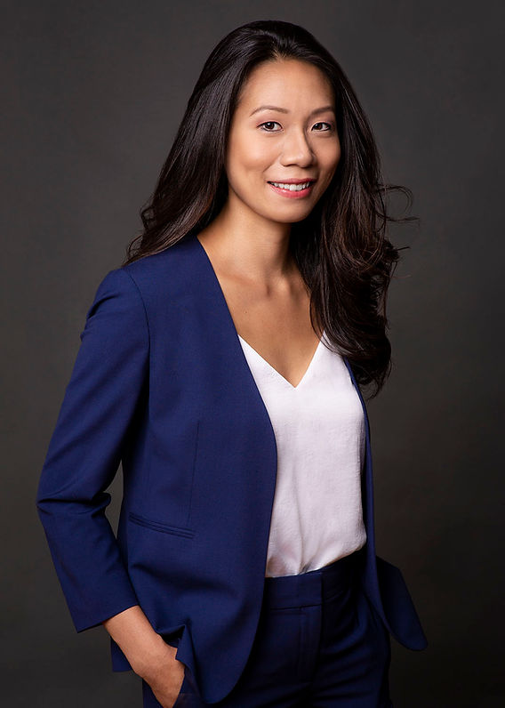 Classic Corporate: Navy Blazer Over White V-Neck Top — Headshot Outfits