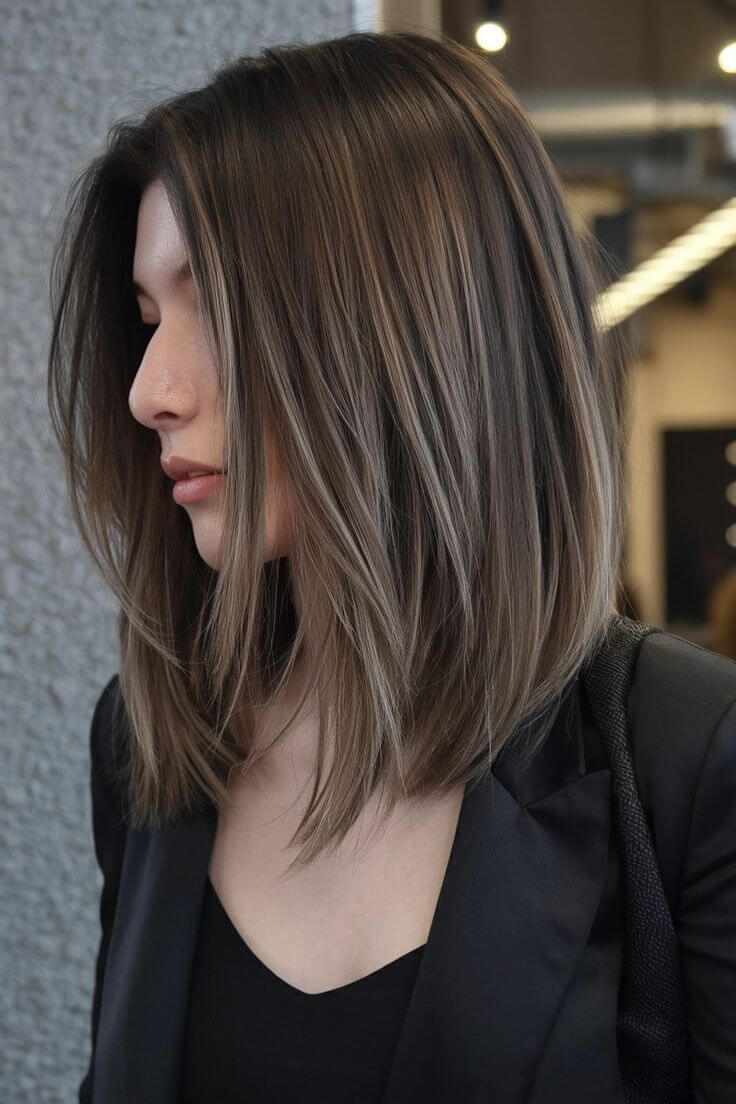 Dark Brown Collarbone With Ash Blonde Highlights — Shoulder Length Hairstyles