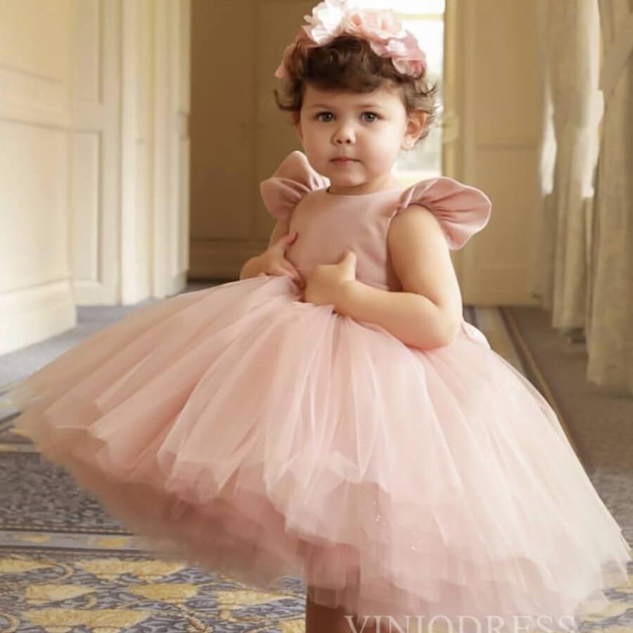 Blush Pink Tulle Tutu Dress with Puffy Sleeves Blush Pink Tulle Tutu Dress with Puffy Sleeves — Flower Girl Dresses