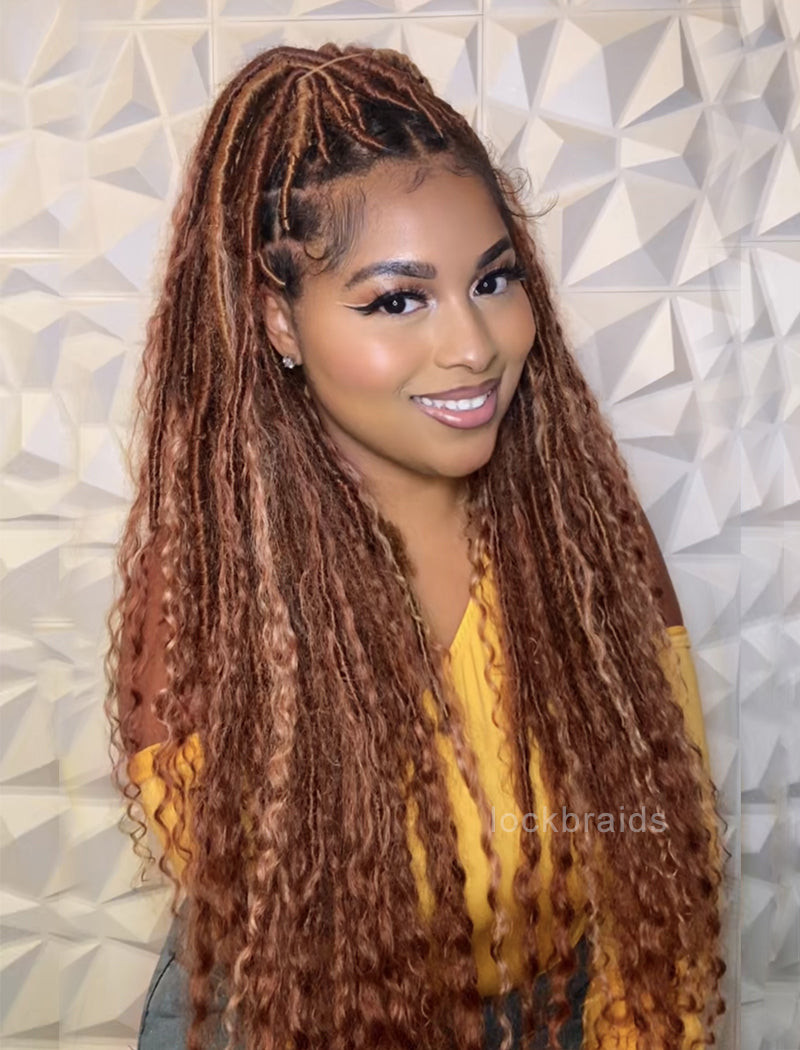 Long Loose Faux Locs With Ginger-Blonde Mix Long Loose Faux Locs With Ginger-Blonde Mix — Ginger Locs