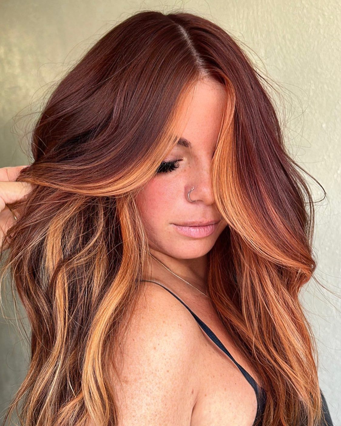 Dark Red With Bold Blonde Face-Framing Dark Red With Bold Blonde Face-Framing — Red Hair with Highlights