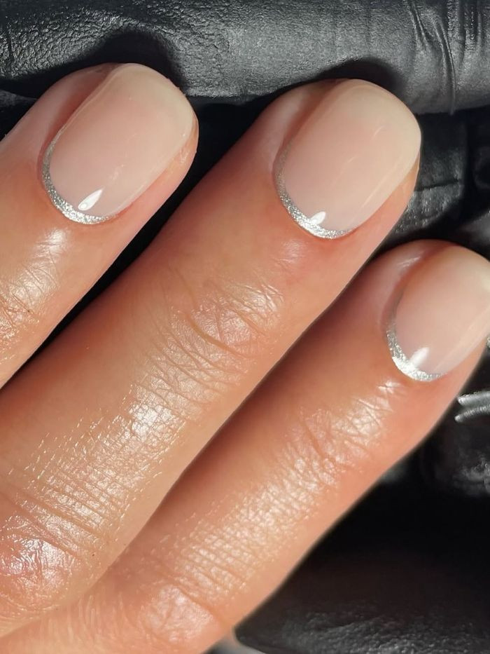 Thin Silver Glitter French Tips Visual Idea Thin Silver Glitter French Tips Visual Idea — Nails for Short Nail Beds