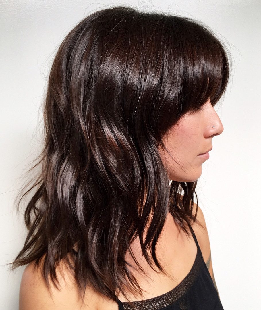 Collarbone Wavy Blowout Solid Dark Brown — Dark Brown Hair