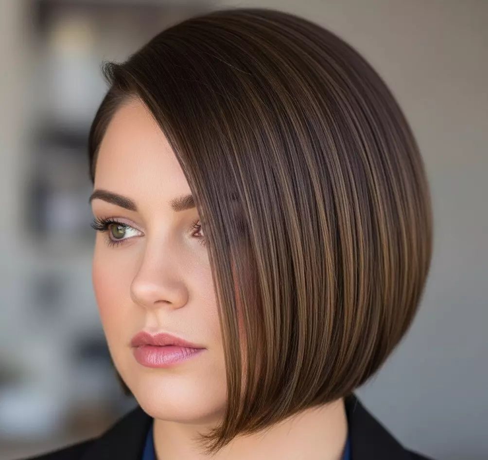 Dark Brown With Subtle Blonde Highlights Visual Idea — Hairstyles for Double Chin