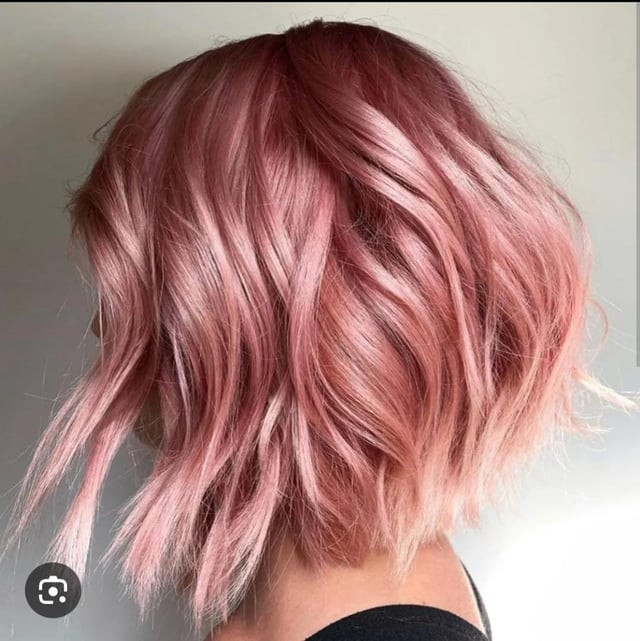 Vibrant Rose Gold Angled Bob Vibrant Rose Gold Angled Bob — Rose Gold Hair
