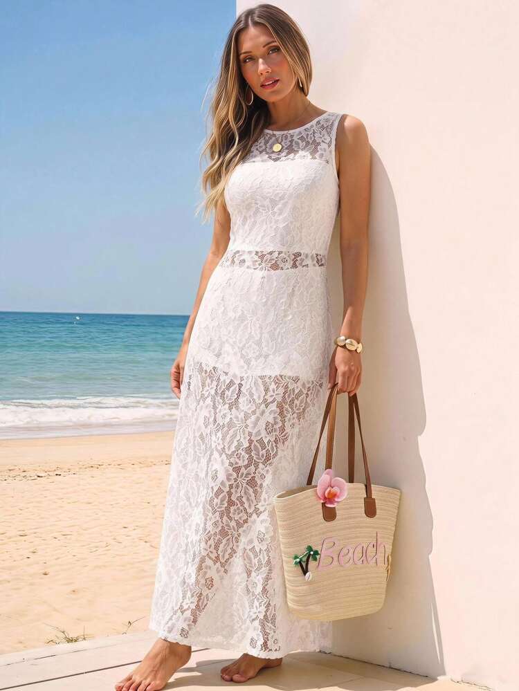 White Lace Maxi Dress for Beachside Elegance White Lace Maxi Dress for Beachside Elegance — Shein Outfits