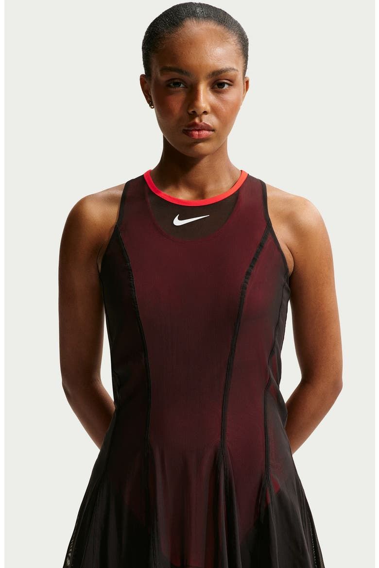 Dark Red and Black Sheer Overlay Tennis Dress — Tennis Dresses