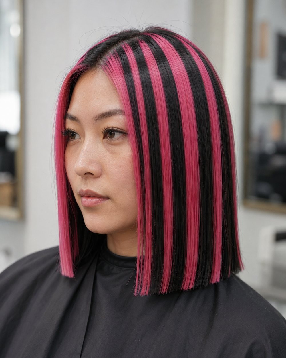 Chin Length Bob With Fuchsia Stripes Chin Length Bob With Fuchsia Stripes — Fuchsia Hair
