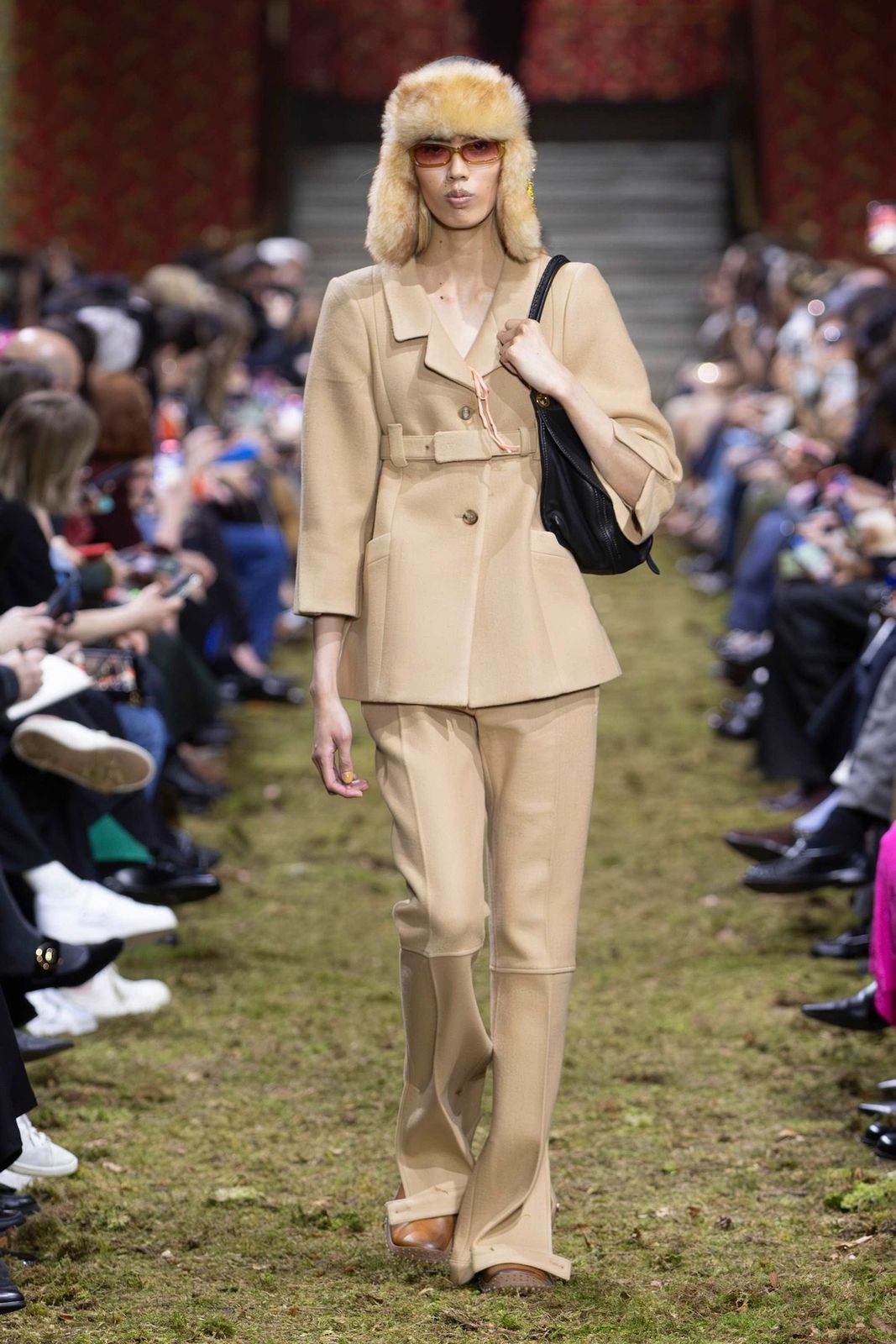 Miu Miu Beige Double-Breasted Suit with Wide-Leg Trousers — Miu Miu Outfits