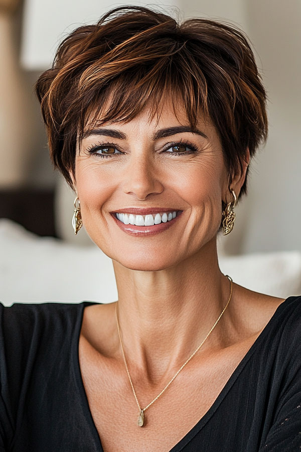 Dark Brown Pixie With Shaved Sides Dark Brown Pixie With Shaved Sides — Pixie Cut for Women Over 50