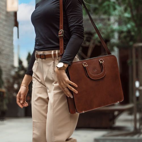 Structured Black Leather Bag for Professional Settings — Laptop Bags for Women
