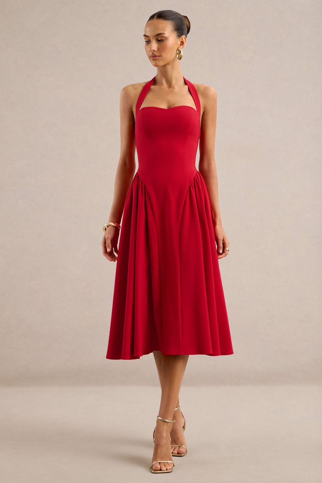 Red Halter Neck Skater Dress for Cocktail Occasions Red Halter Neck Skater Dress for Cocktail Occasions — Skater Dresses