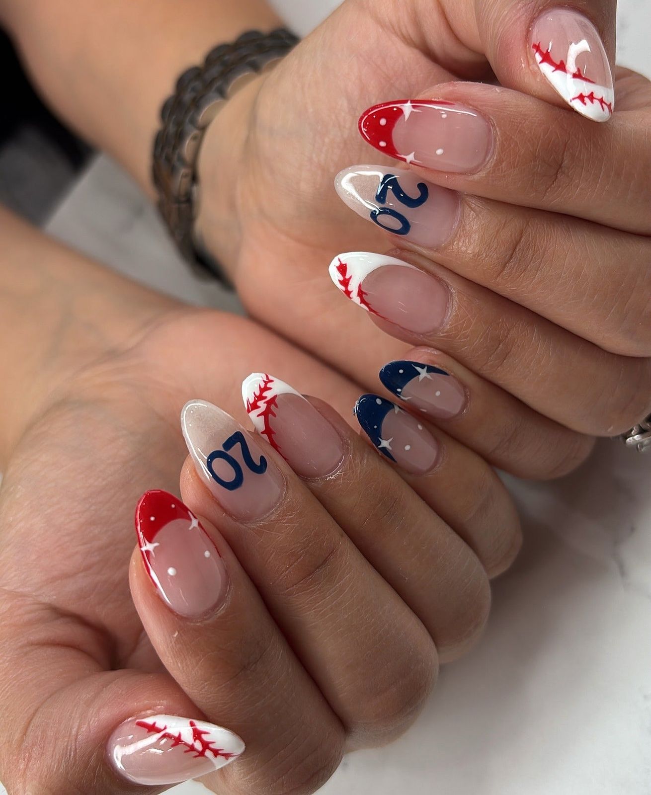 French Tip Softball Stitch Nails — Softball Nails