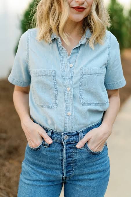 Short-Sleeve Denim Shirt with Rolled Jeans Short-Sleeve Denim Shirt with Rolled Jeans — Denim Shirt Outfits