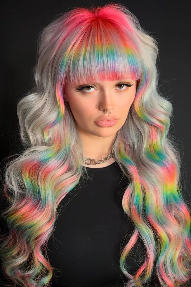 Fine Wavy Hair With Blunt Bangs Fine Wavy Hair With Blunt Bangs — Pastel Rainbow Hair