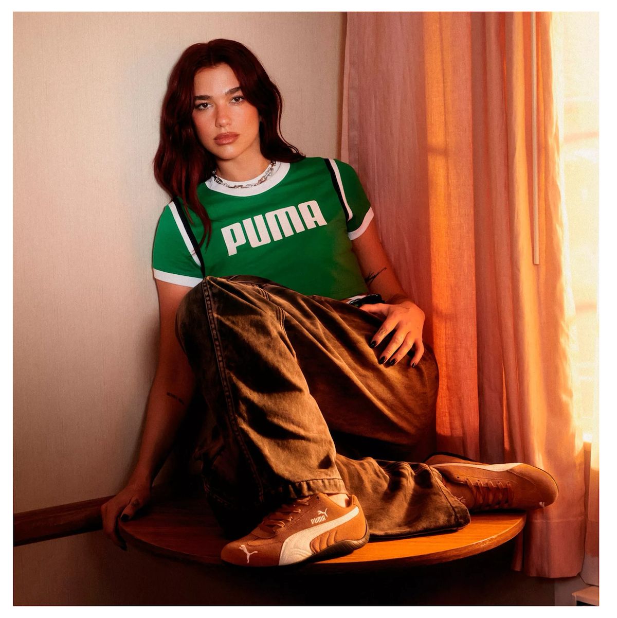 Earthy Tones: Brown Denim, Green Tee, and Brown Speedcats Earthy Tones: Brown Denim, Green Tee, and Brown Speedcats — Puma Speedcat Outfits