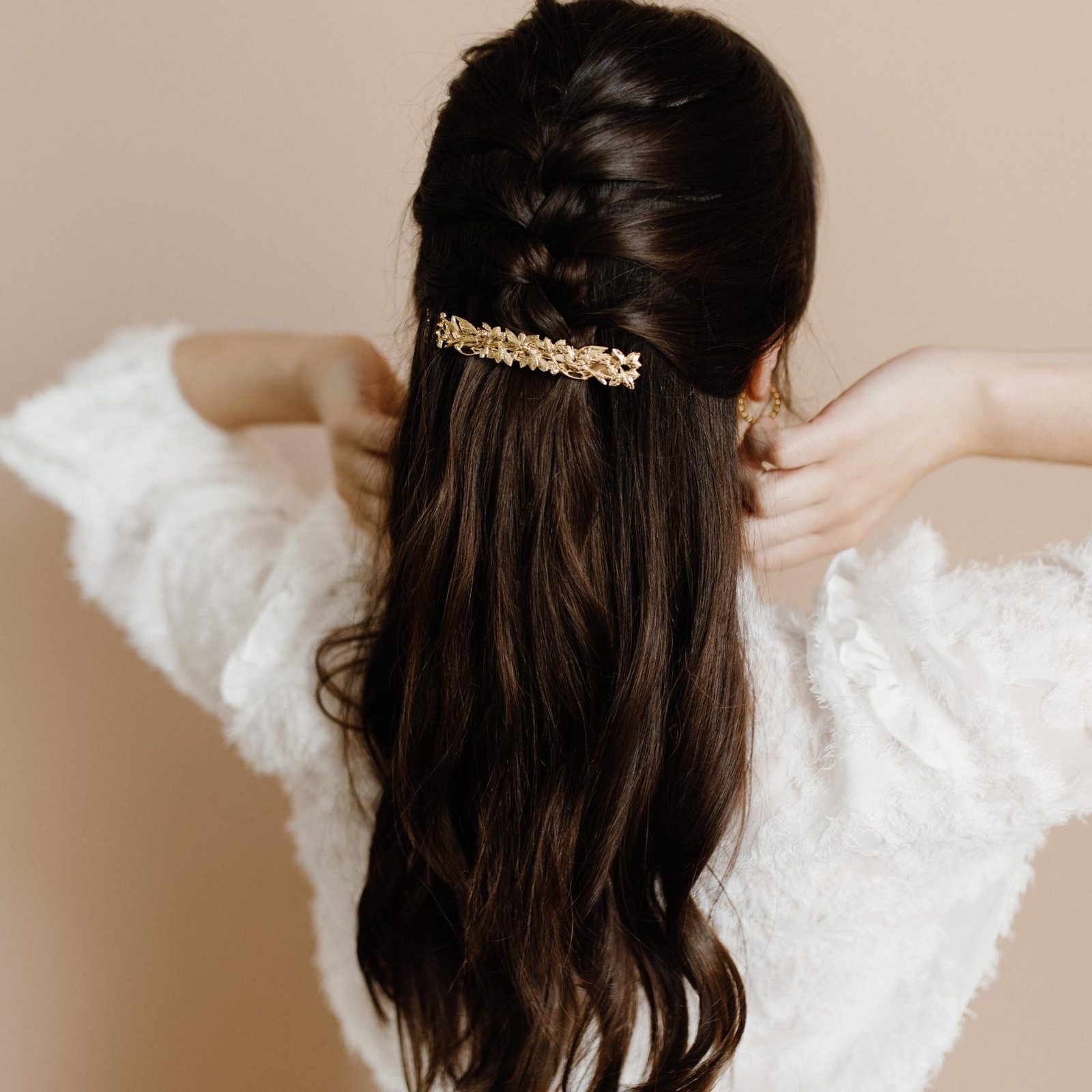 Half-Up Braid With Leaf Barrette — Barrette Hairstyles