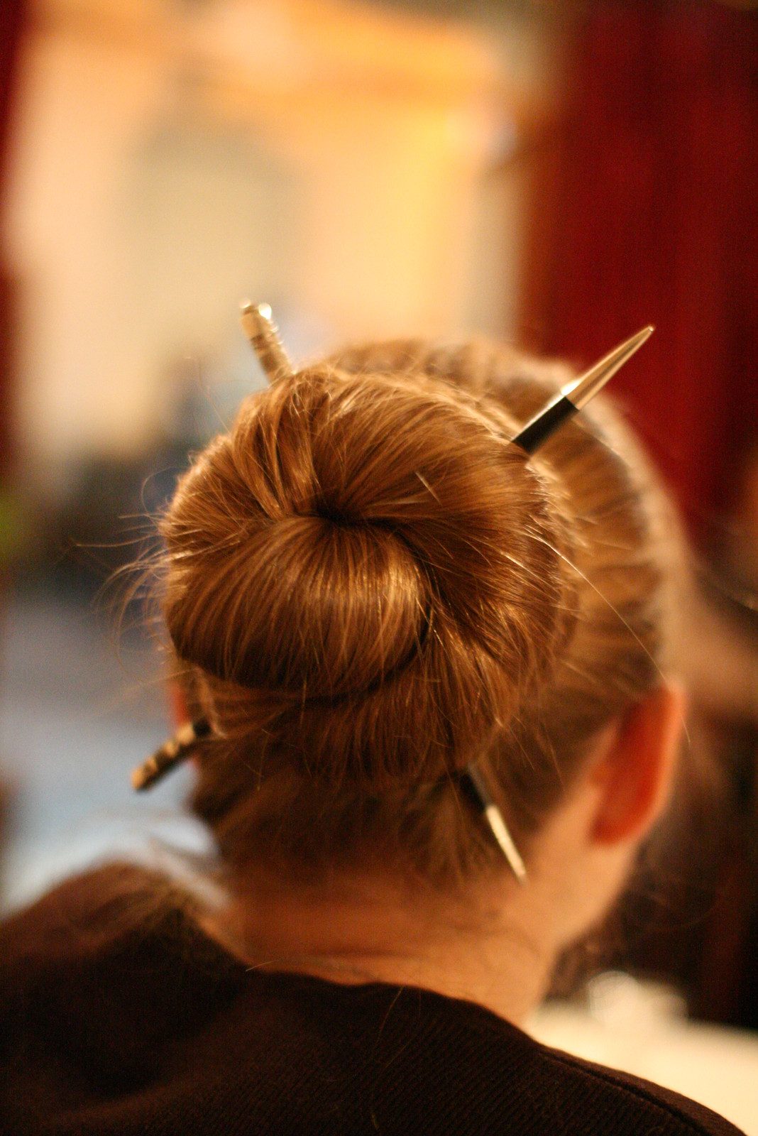 Classic Brown Bun With Metallic Sticks — Hair Stick Hairstyles