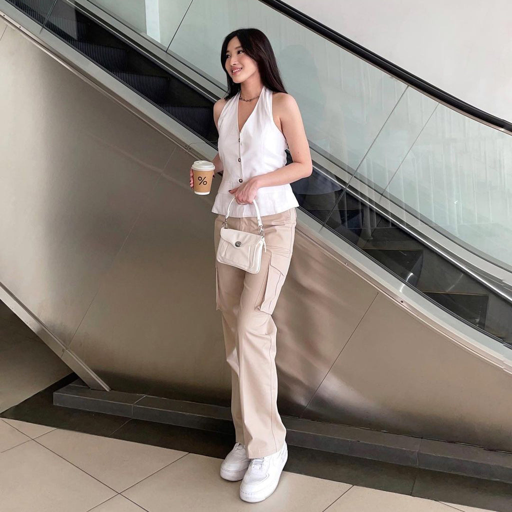 Casual Beige and White Cargo Set — Monochrome Outfits