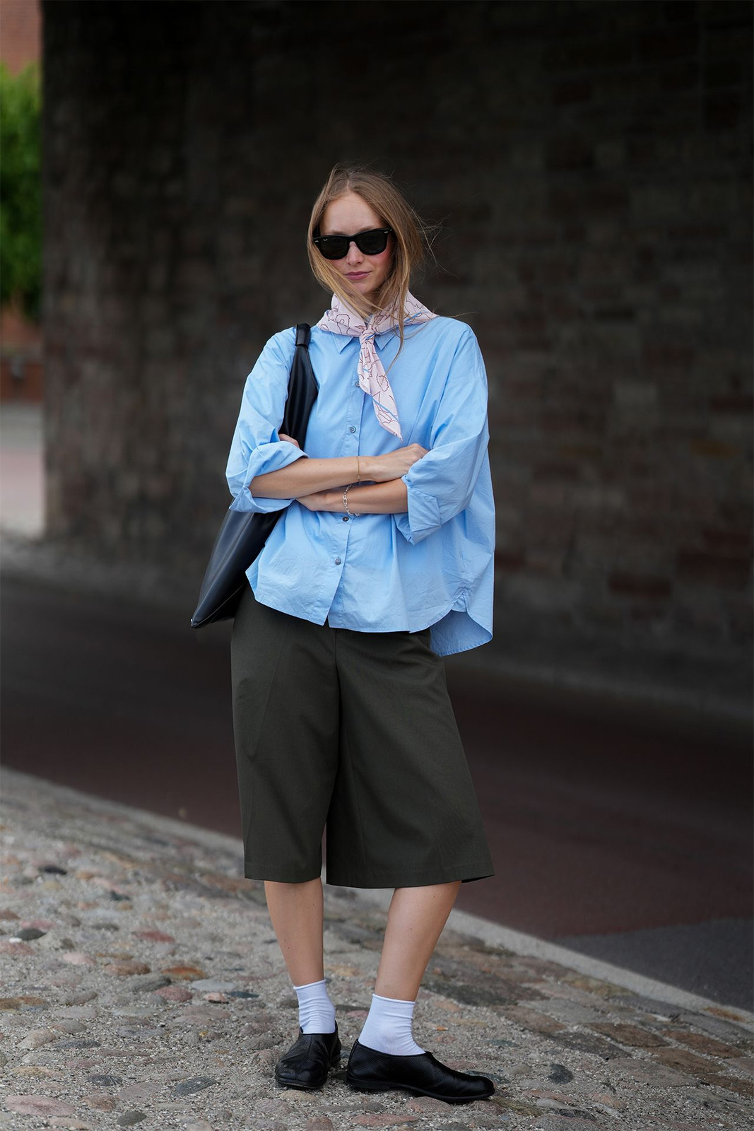 Light Blue Bandana with Oversized Shirt and Culottes — Bandana Outfits