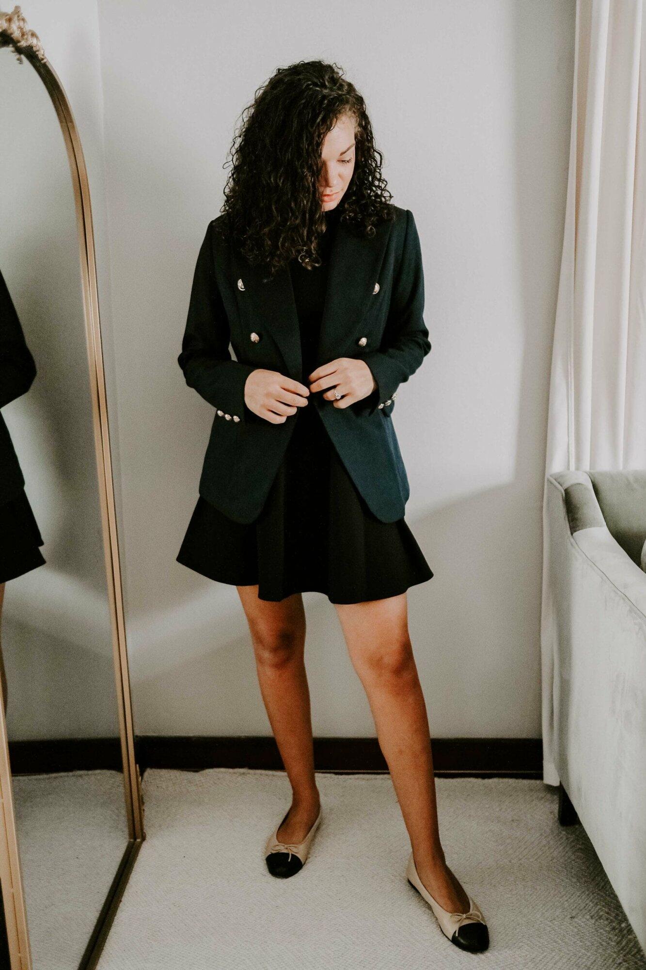 Smart Casual with Navy Blazer and Beige Ballet Flats — Ballet Flats Outfits