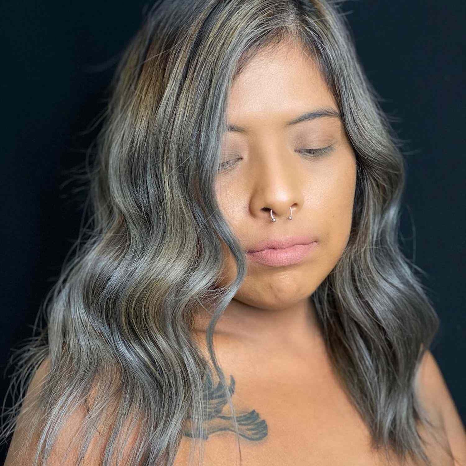 Ash Blonde With Silver Grey Highlights Ash Blonde With Silver Grey Highlights — Balayage Over 40