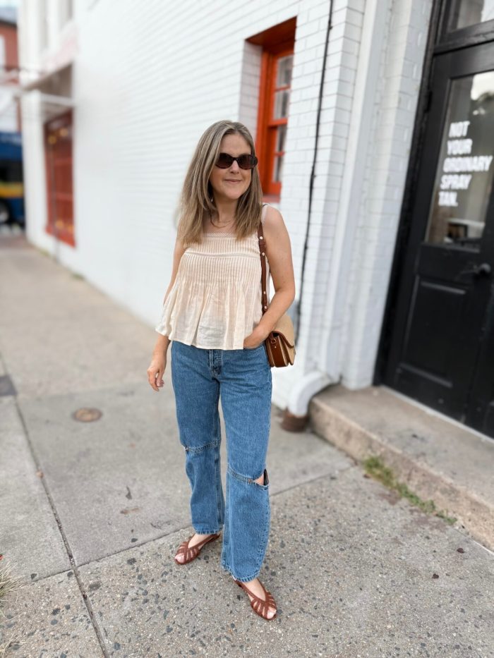 Pleated Sleeveless Top and Straight Leg Jeans — Straight Leg Jeans Outfits