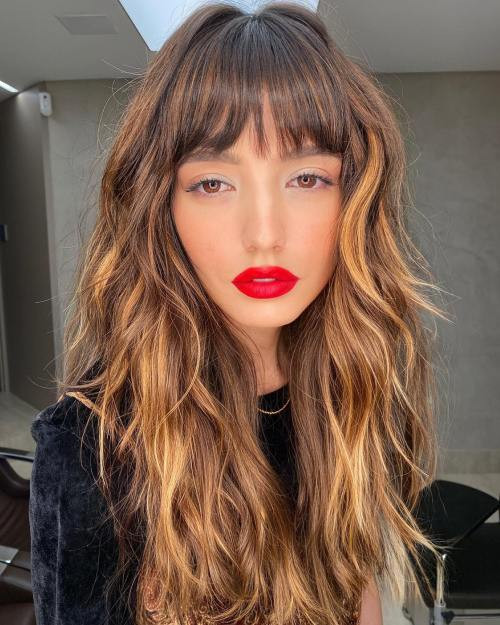 Long Wavy Shag with Full Bangs Long Wavy Shag with Full Bangs — Haircuts for Diamond Faces