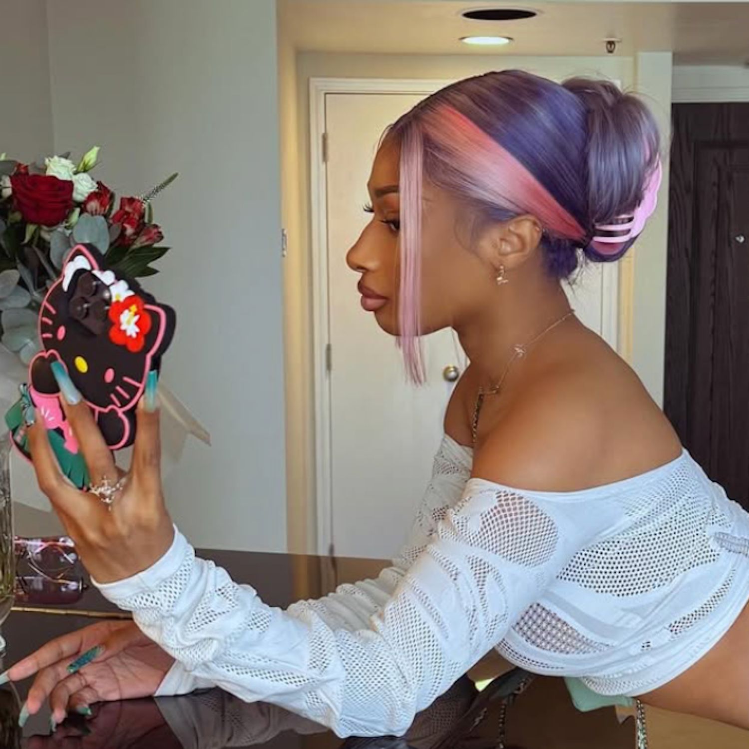 Dark Hair Updo With Colorful Highlights — Claw Clip Hairstyles
