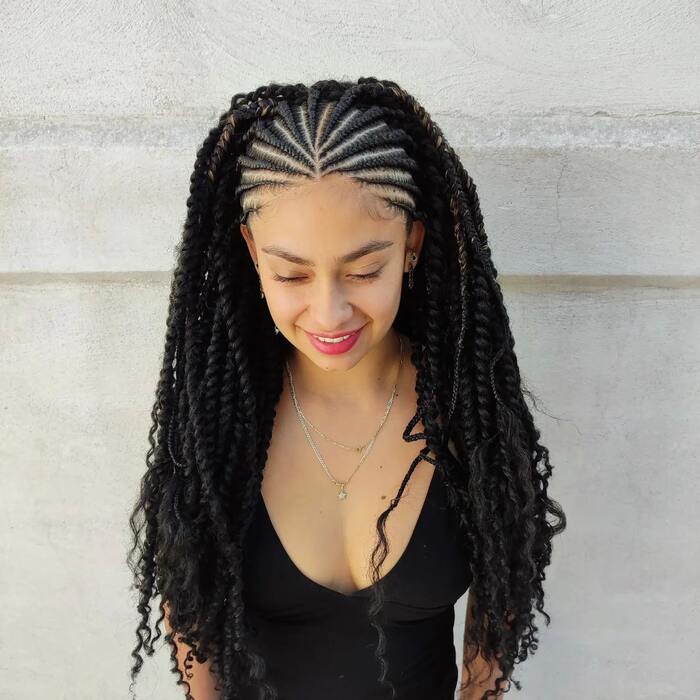 Black Braids with Interspersed Curls Black Braids with Interspersed Curls — Tribal Braids